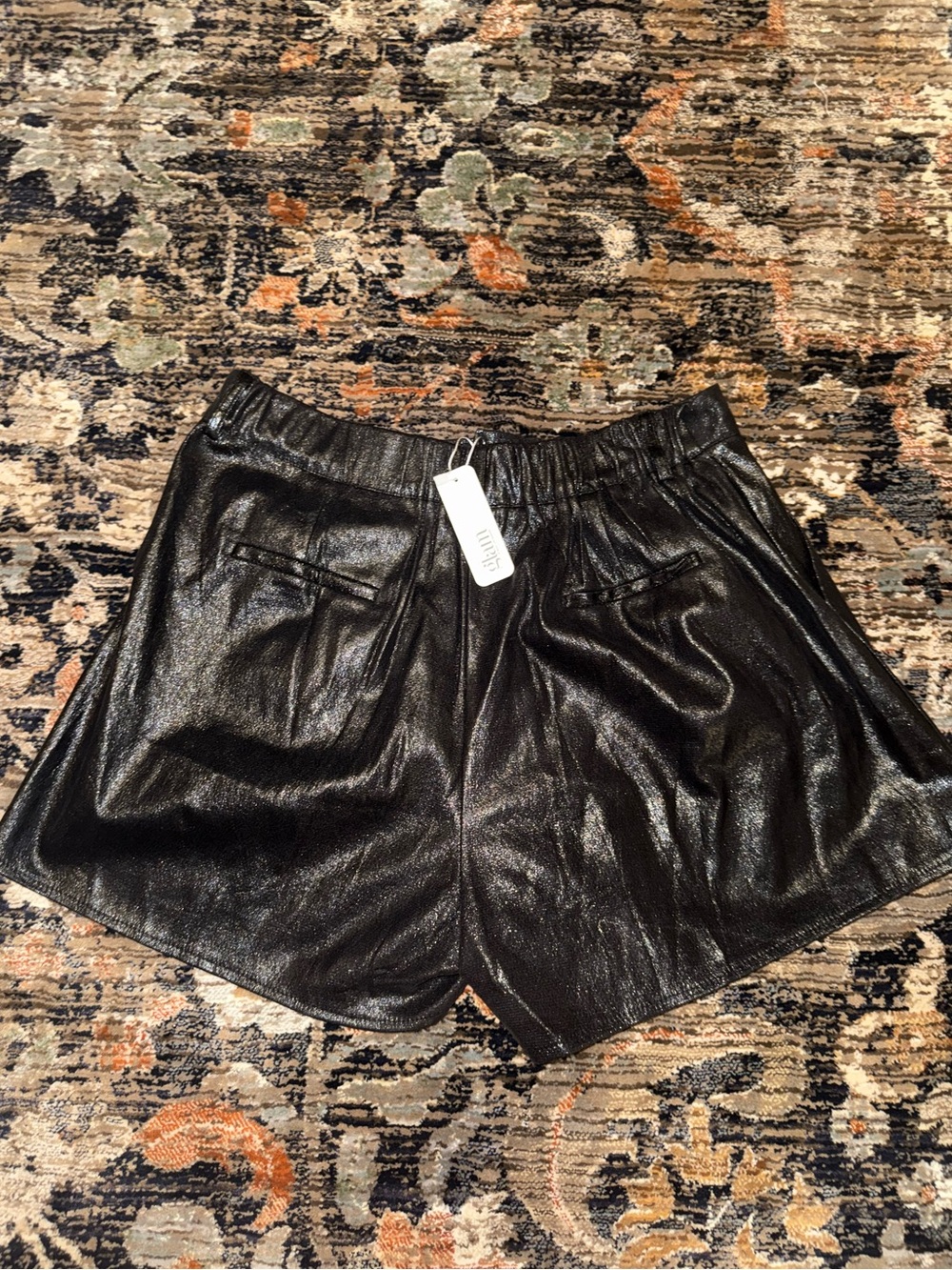 glam Black Shimmery Faux Leather High-Waist Shorts